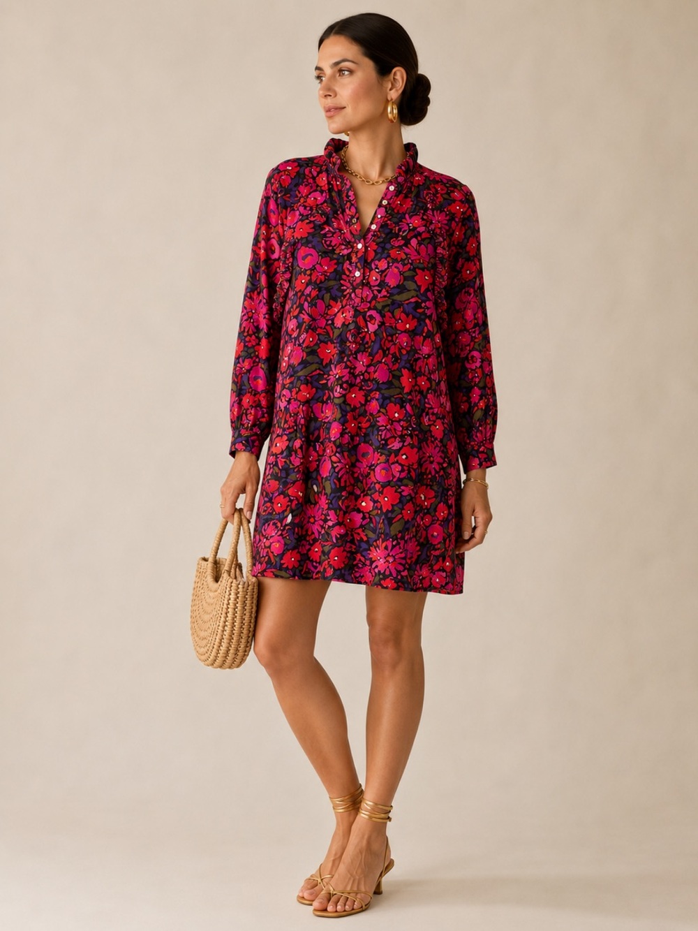 Balzac Paris Floral Pink Red Viscose Mini Dress